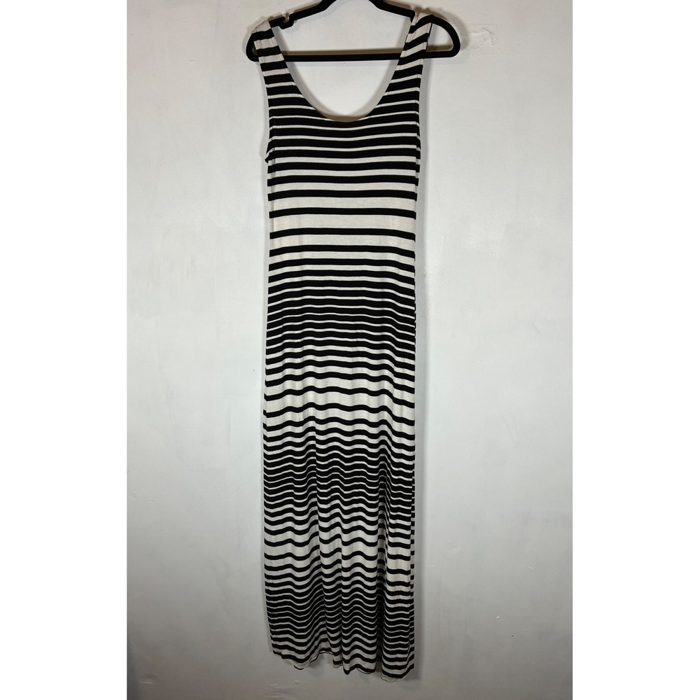 Merona XS Black White Striped Maxi Dress Sleeveless Stretch Business Casual